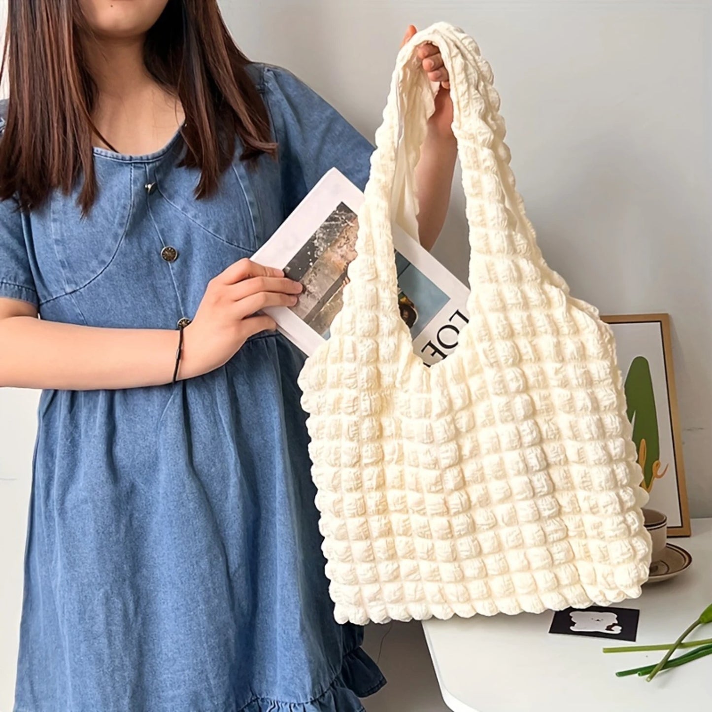 Ruched Tote Bag - Simple Cloud Shoulder Fashion Bag for Women