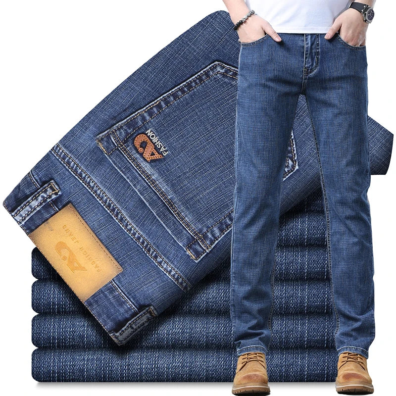Spring Summer Men's Slim Thin Jeans - Retro Light Blue Denim Pants