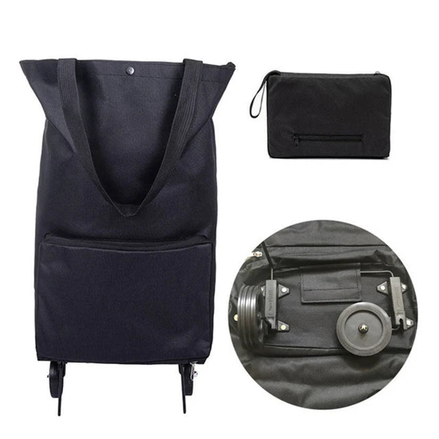 Portable Grocery Tug Bag with Wheels & PVC Tote
