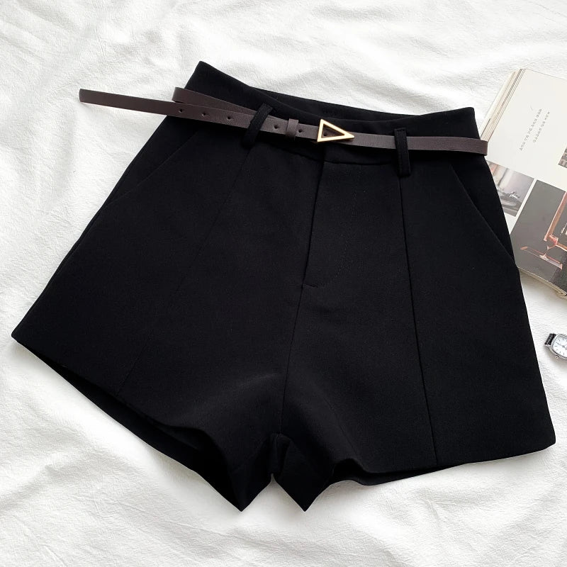 ITOOLIN Casual Women's Shorts - A-line High Waist Belted Vintage Trousers