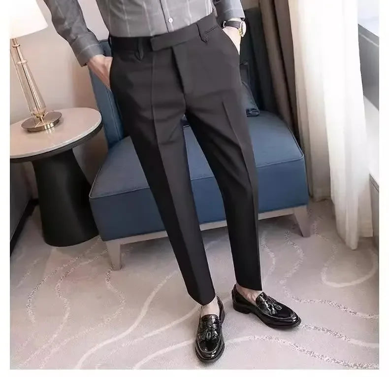 British Men's Suit Pants - Brown Black Slim Fit Trousers