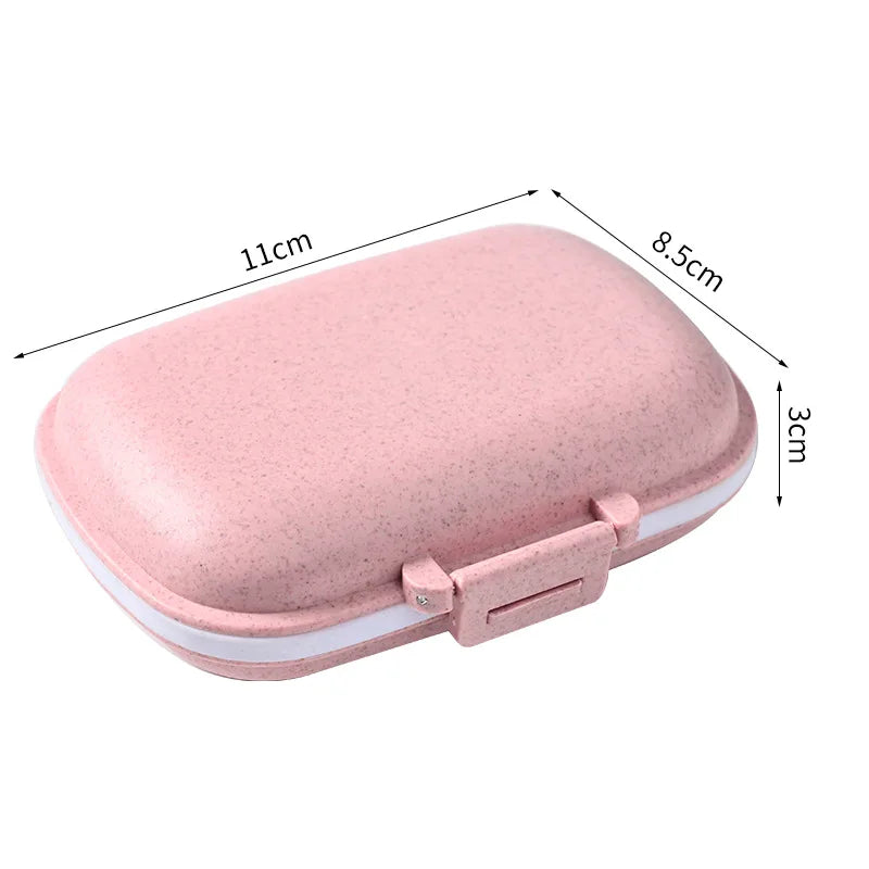 Mini Portable 8 Grids Pill Box - Wheat Sealed Medicine Organizer