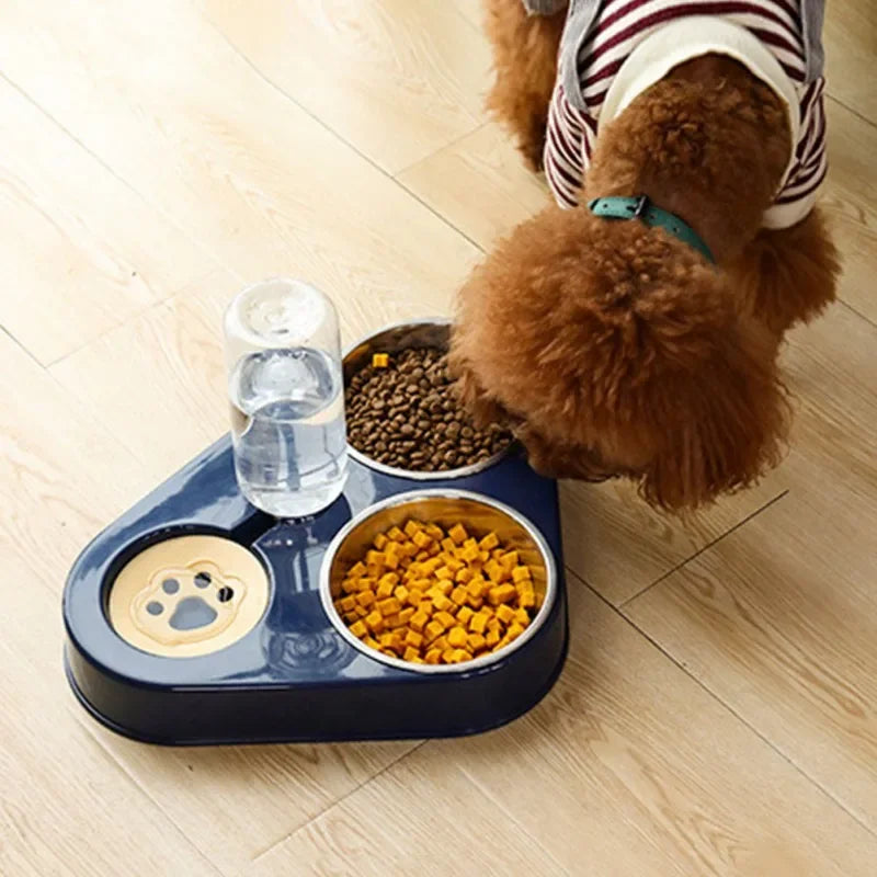 3-in-1 Stainless Steel Pet Feeder - Dog & Cat Food and Water Bowl