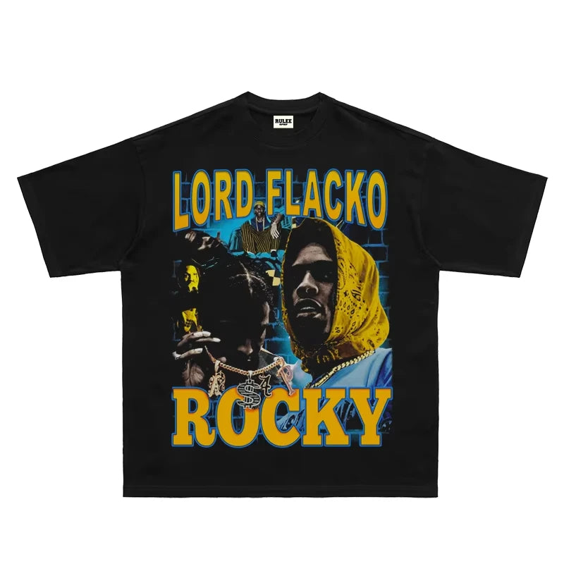 ASAP Rocky Rap Hip Hop T-Shirt - Short Sleeve Loose Fit Tee