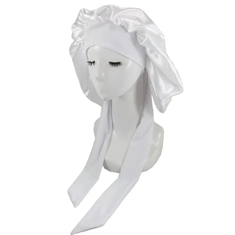 Satin Sleeping Hat | Stretchy Tie Band Hair Bonnet