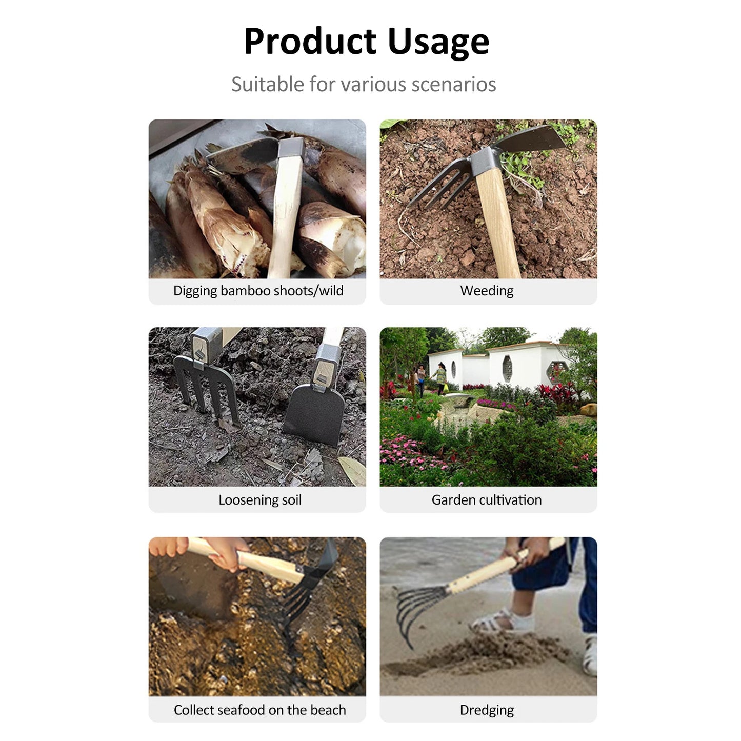 Small Hoe with Short Wooden Handle | Handheld Garden Tool for Loosening & Weeding Soil