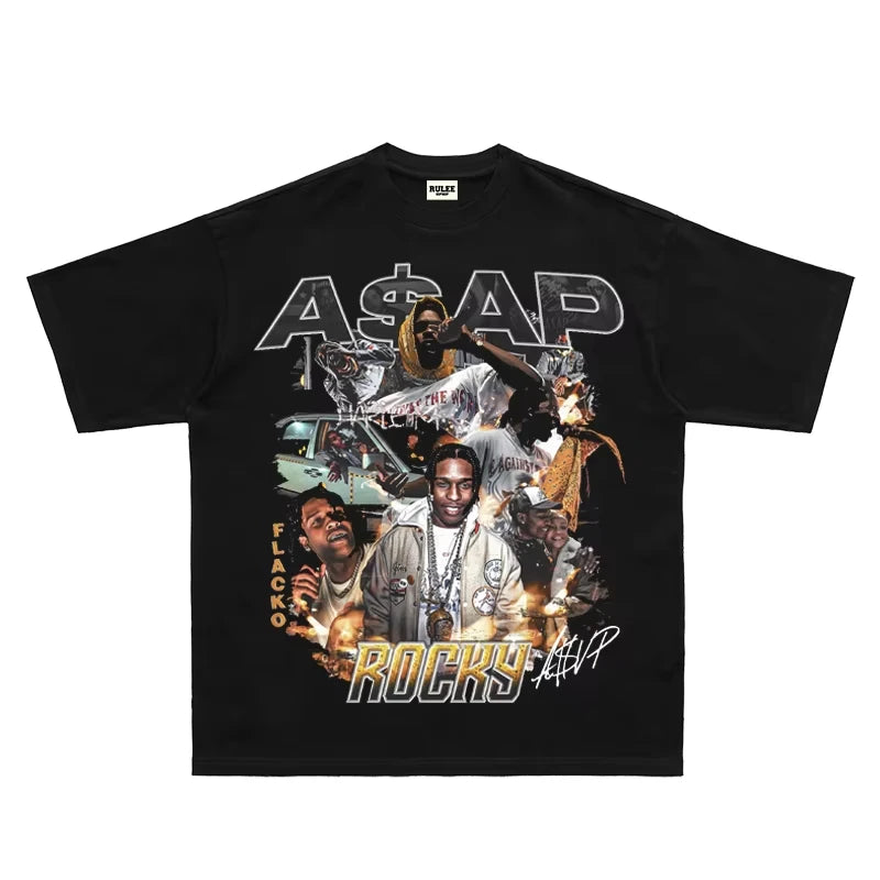 ASAP Rocky Rap Hip Hop T-Shirt - Short Sleeve Loose Fit Tee