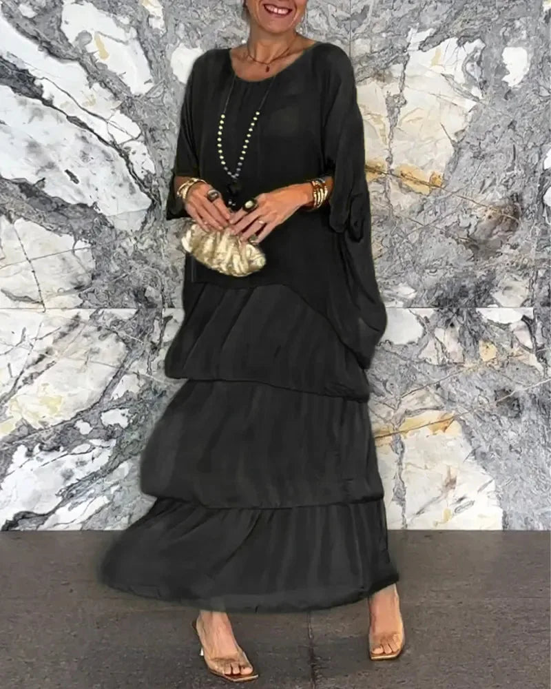 Women's Elegant Bat Sleeve Long Dress - Plus Size Robe