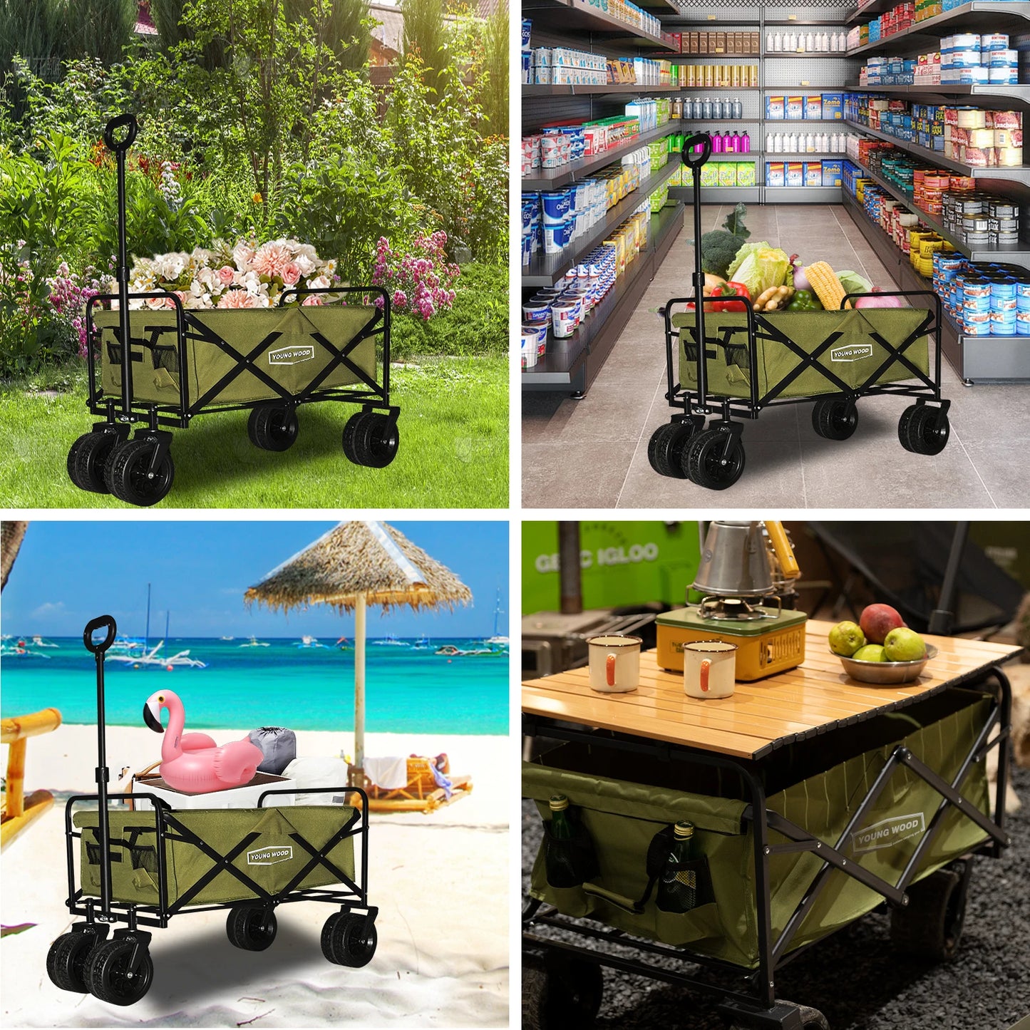 Green Folding Camping Cart