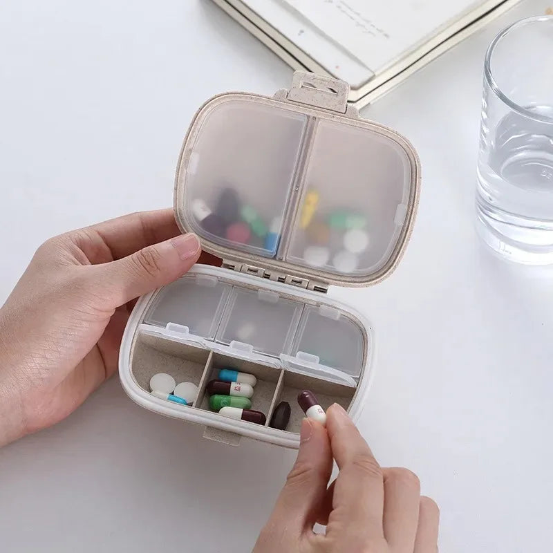Mini Portable 8 Grids Pill Box - Wheat Sealed Medicine Organizer