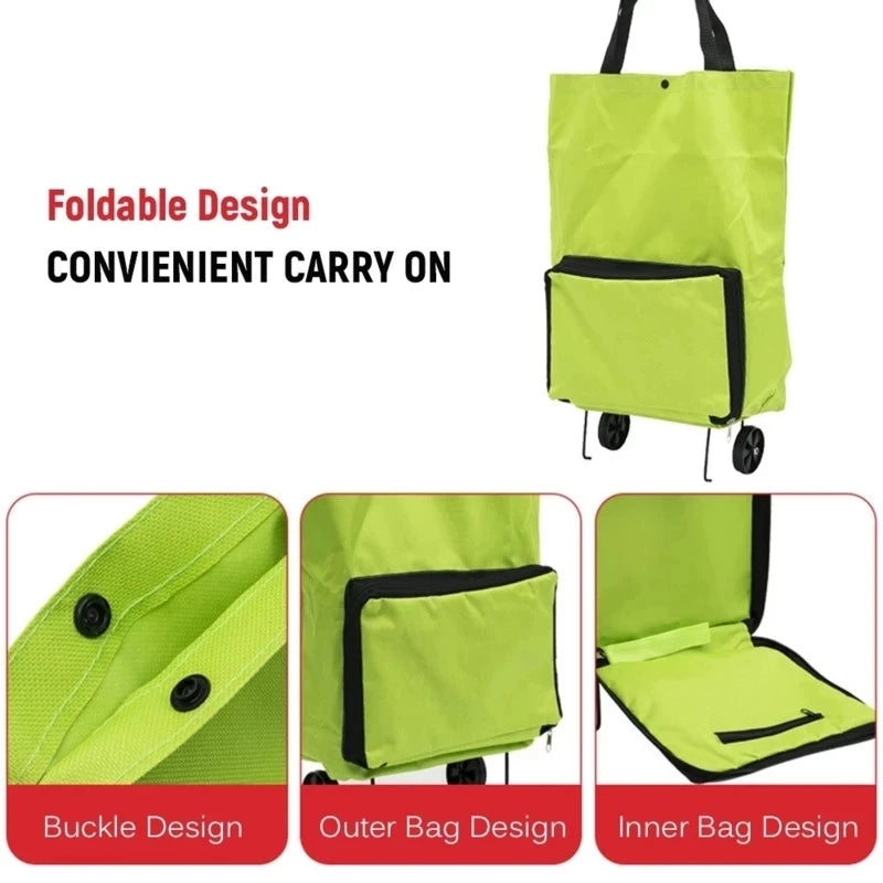 Portable Grocery Tug Bag with Wheels & PVC Tote