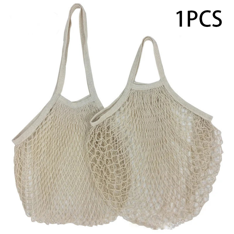 Portable Reusable Grocery Bags - Cotton Mesh String Shopping Tote