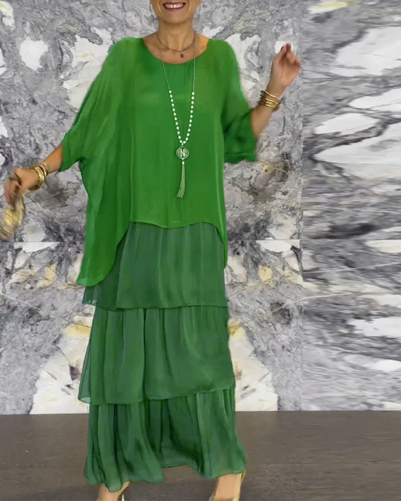 Women's Elegant Bat Sleeve Long Dress - Plus Size Robe