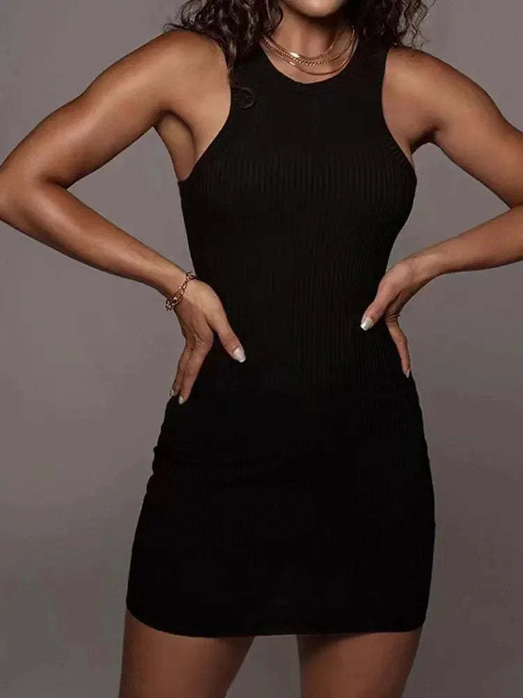 Black Ribbed Bodycon Summer Dress - Sleeveless Mini Dress for Women