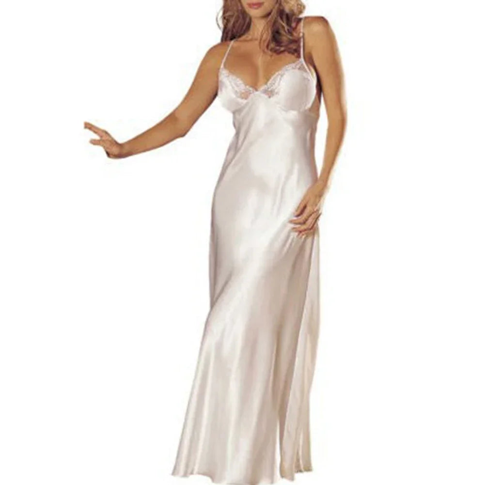 Sexy Satin Night Dress - Sleeveless Long Robe Gown