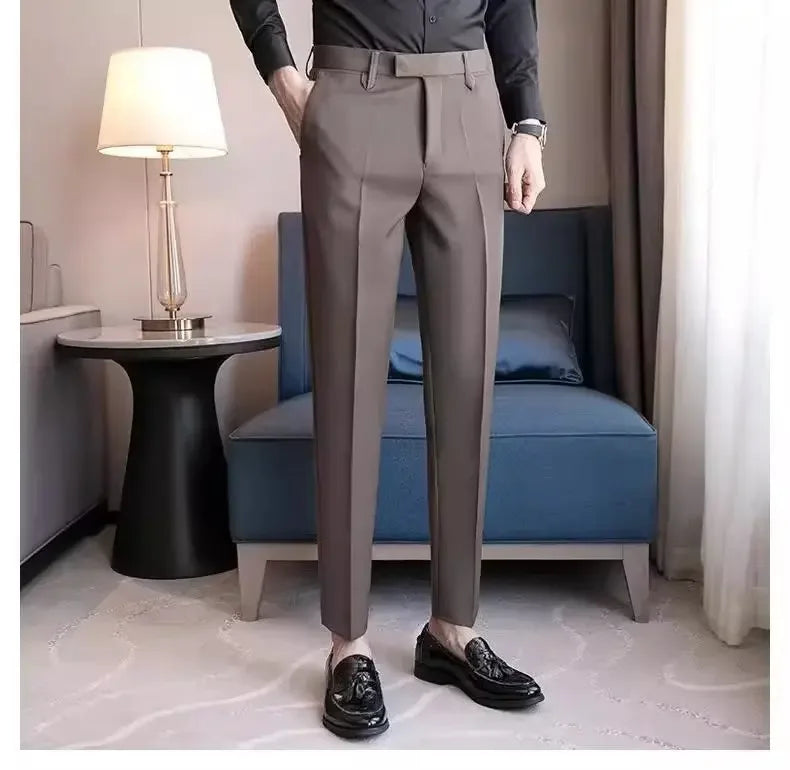 British Men's Suit Pants - Brown Black Slim Fit Trousers