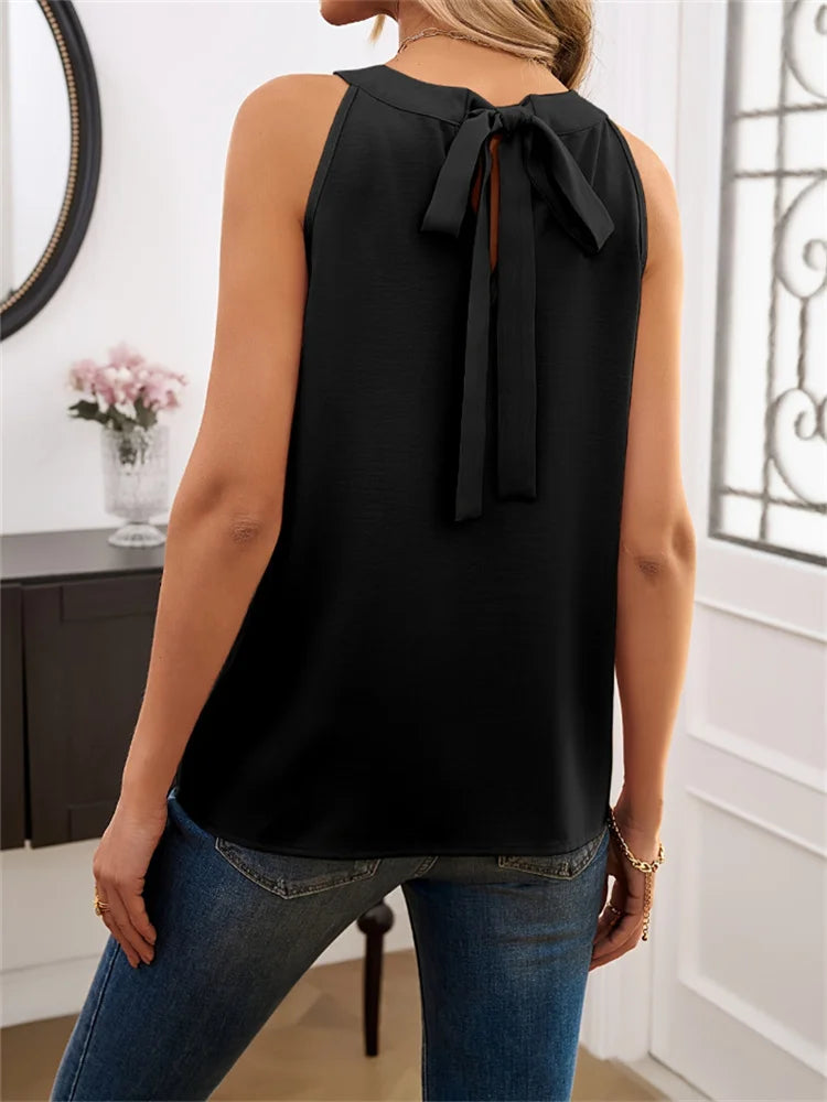 Elegant Women's Summer Tank Tops - O-Neck Sleeveless Casual Black Tees