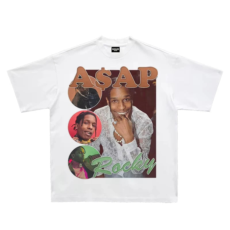ASAP Rocky Rap Hip Hop T-Shirt - Short Sleeve Loose Fit Tee