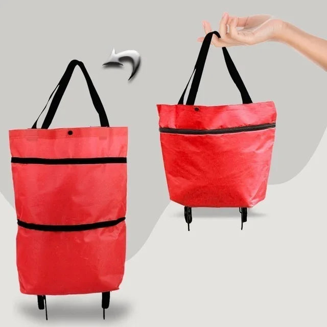 Portable Grocery Tug Bag with Wheels & PVC Tote