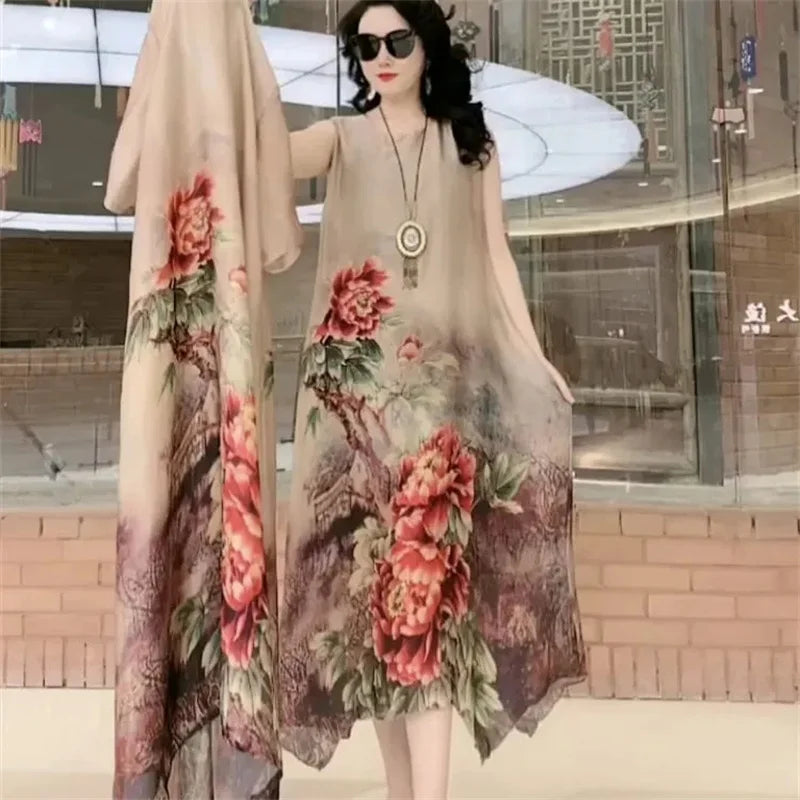 Mother Dress Suit - Women's Casual Two-Piece Long Dress Set