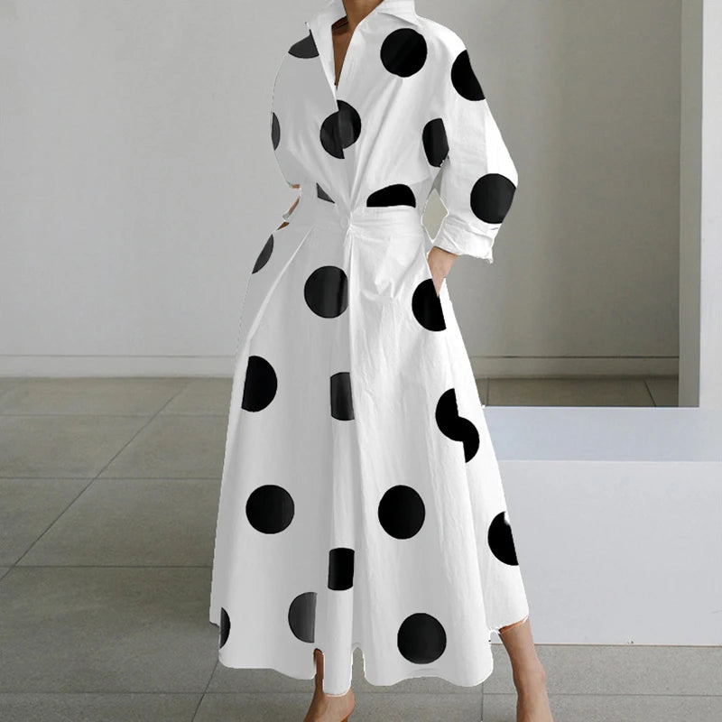Autumn Maxi Dress - Turn Down Collar Long Sleeve Party Dress