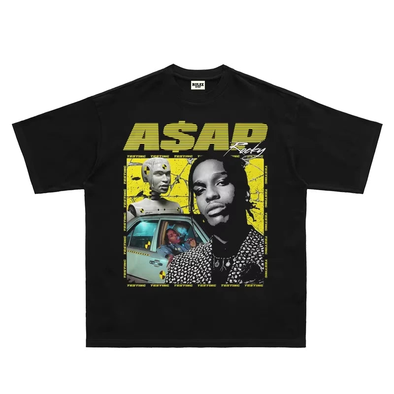 ASAP Rocky Rap Hip Hop T-Shirt - Short Sleeve Loose Fit Tee