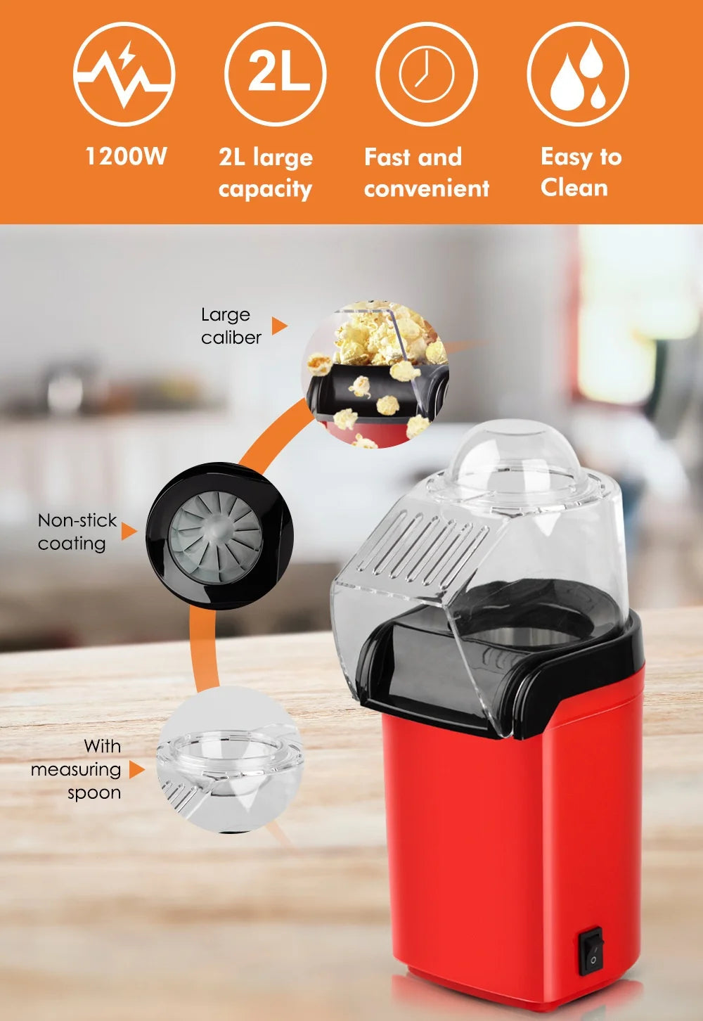 220V Fully Automatic Popcorn Machine - Mini Electric Popcorn Maker for Home Kitchen