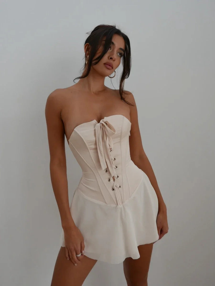 Combhasaki Women’s Strapless Ruffled Mini Dress