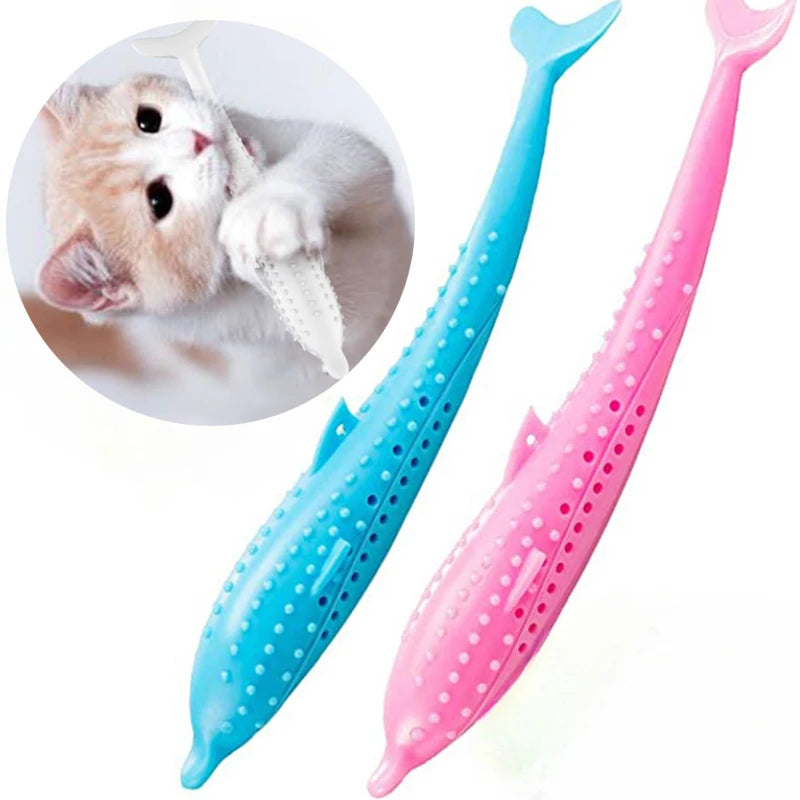 Fish-Shaped Cat Teeth Brushing Toy β Silicone Chew Toy with Catnip