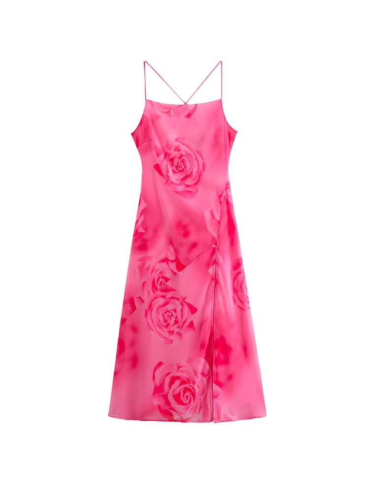 TRAF Women's Rose Printed Halter Dress - Sexy Backless Long Dress