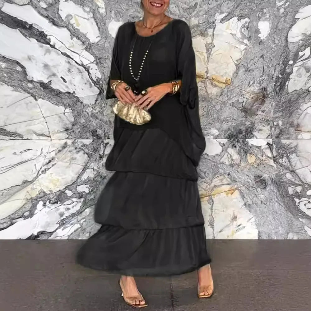 Women's Elegant Bat Sleeve Long Dress - Plus Size Robe