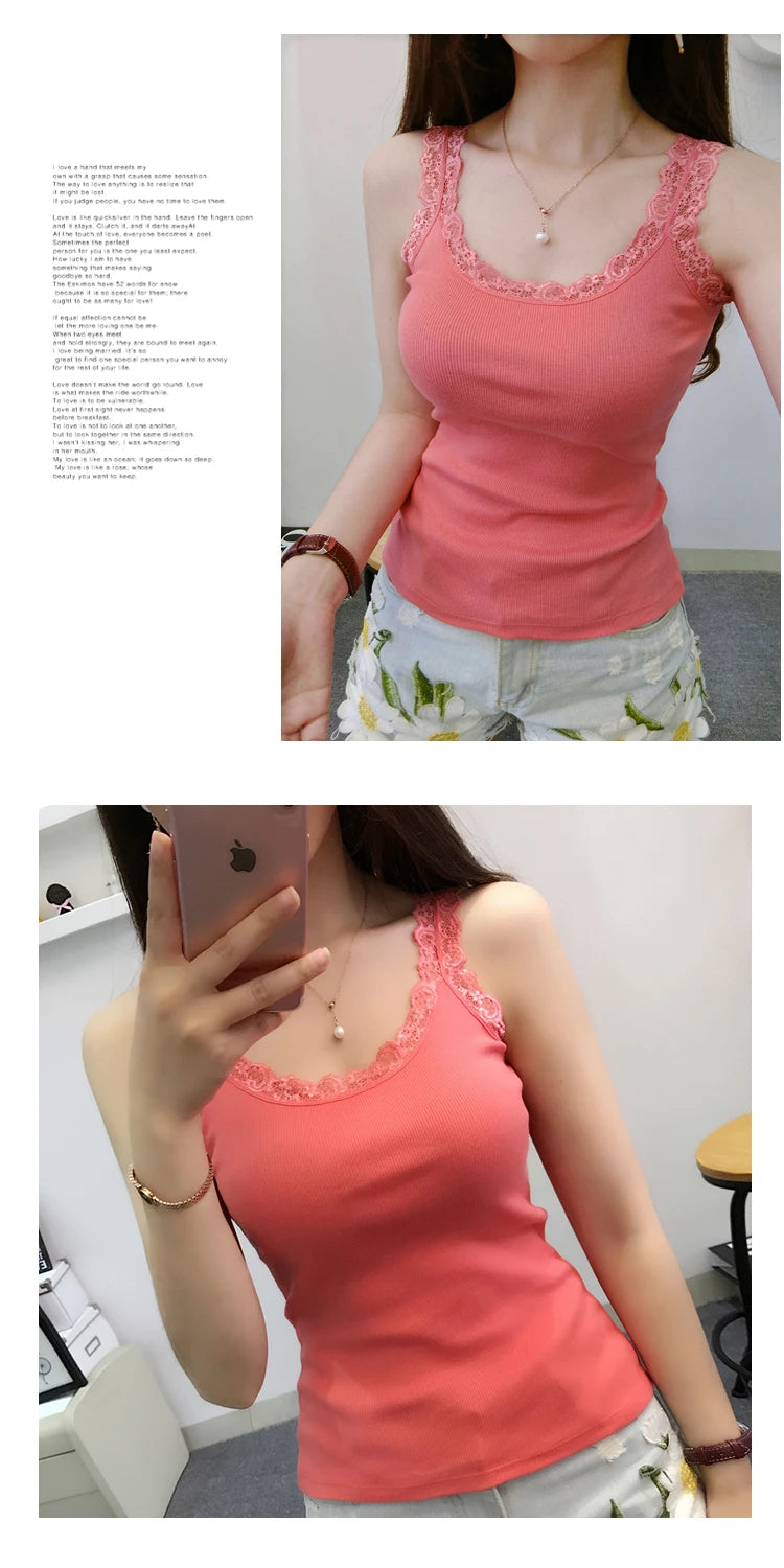 Summer Top Women Sleeveless Lace Tank Top - Sexy Women's Vest Tops