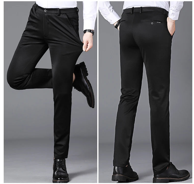 Spring Autumn Business Dress Pants - Elastic Waist Frosted Fabric Trousers