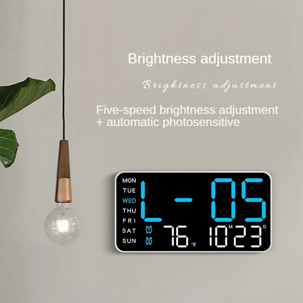 Large Digital Wall Clock - Voice Control Alarm Clock with Temperature Display