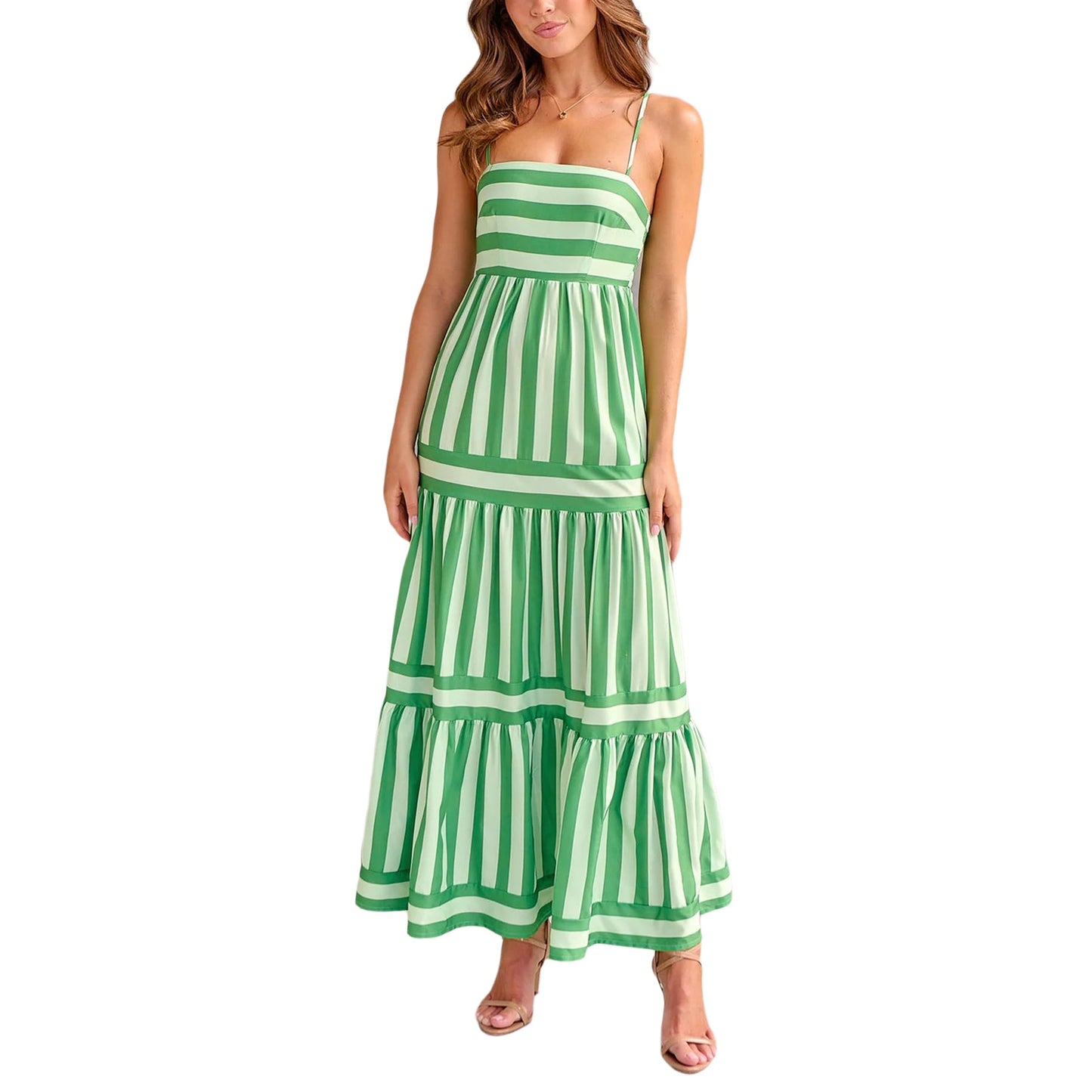 Stripe Printed Spaghetti Strap Beach Dress