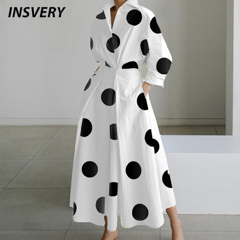 Autumn Maxi Dress - Turn Down Collar Long Sleeve Party Dress