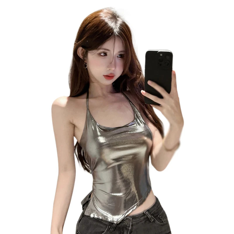 Women's Summer Slimming Camisole Tops - Irregular Silver Sleeveless Tops