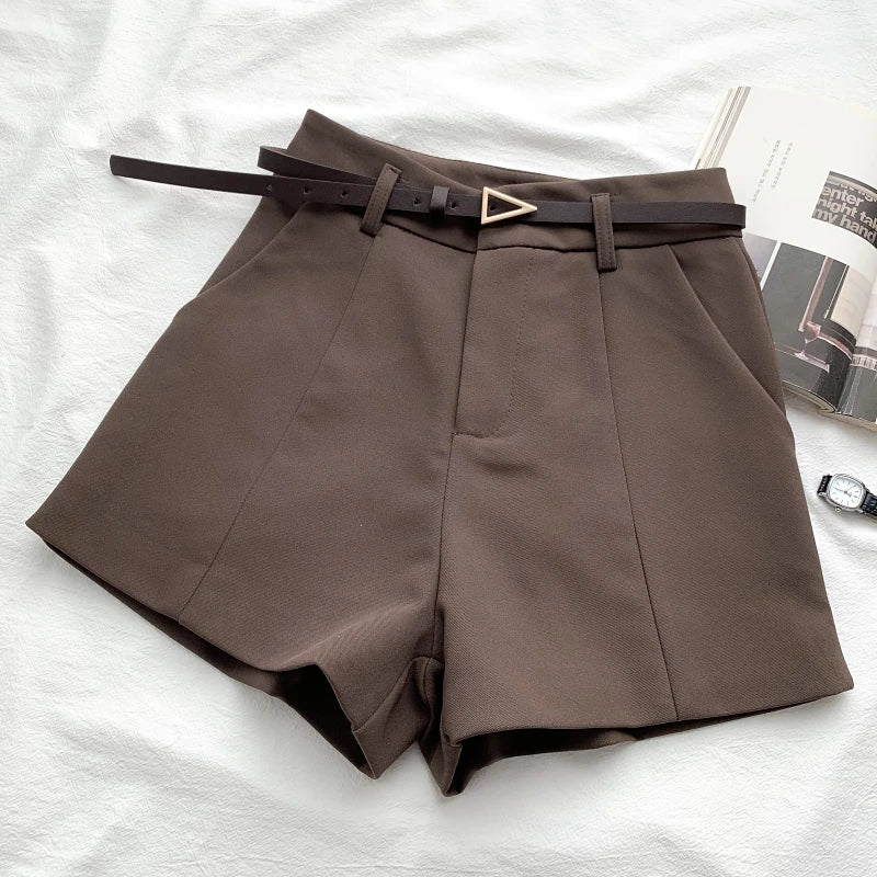 ITOOLIN Casual Women's Shorts - A-line High Waist Belted Vintage Trousers