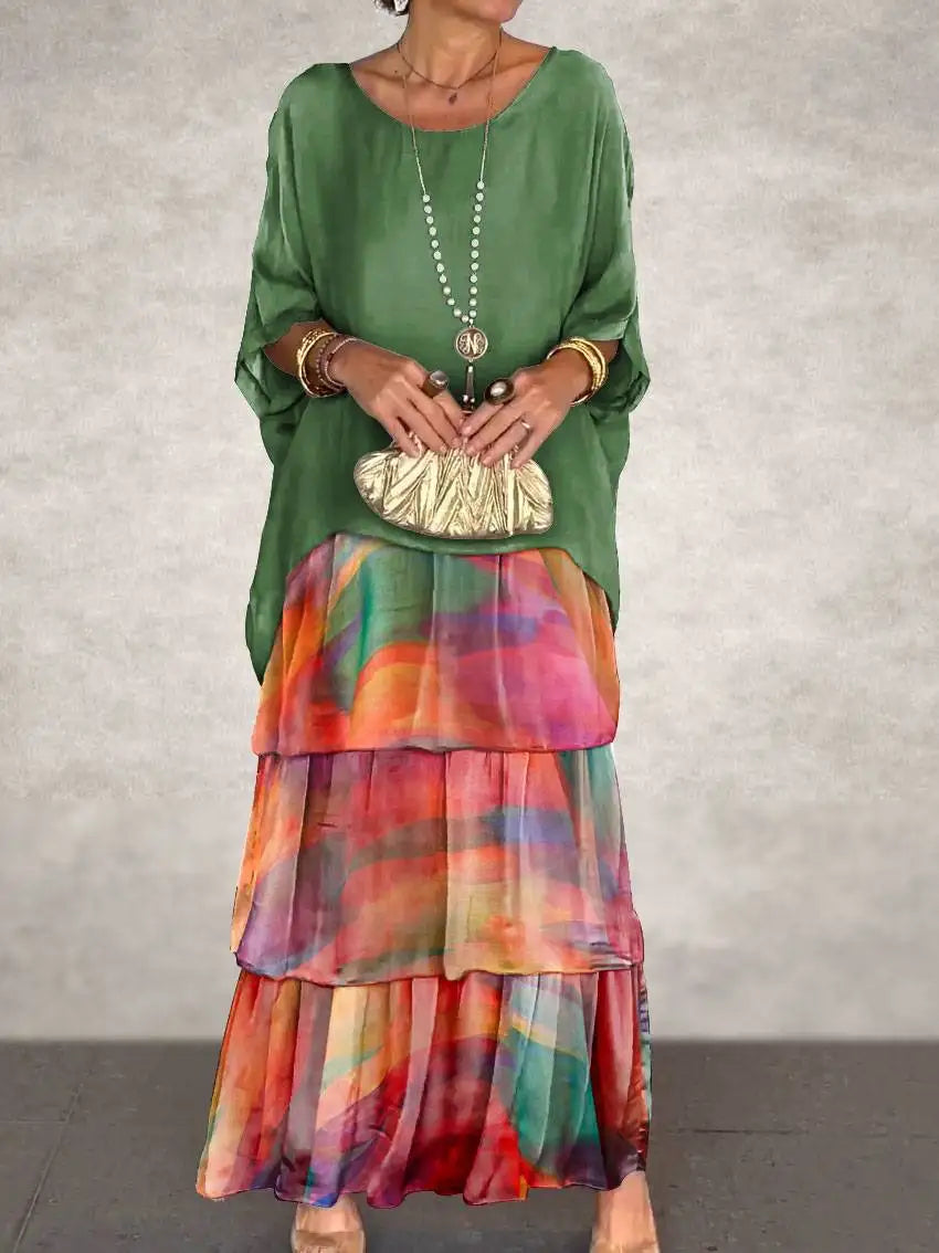Women's Elegant Bat Sleeve Long Dress - Plus Size Robe