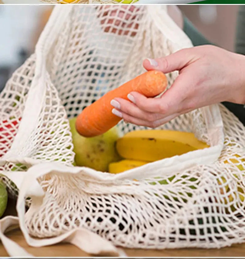 Portable Reusable Grocery Bags - Cotton Mesh String Shopping Tote