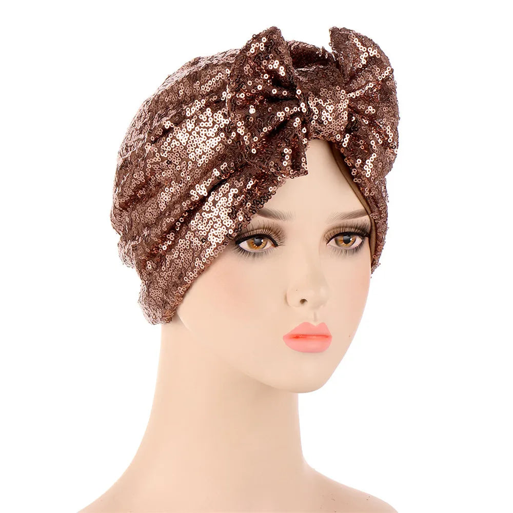 Glitter Sequins Turban Hat | Hijab & Chemo Cap