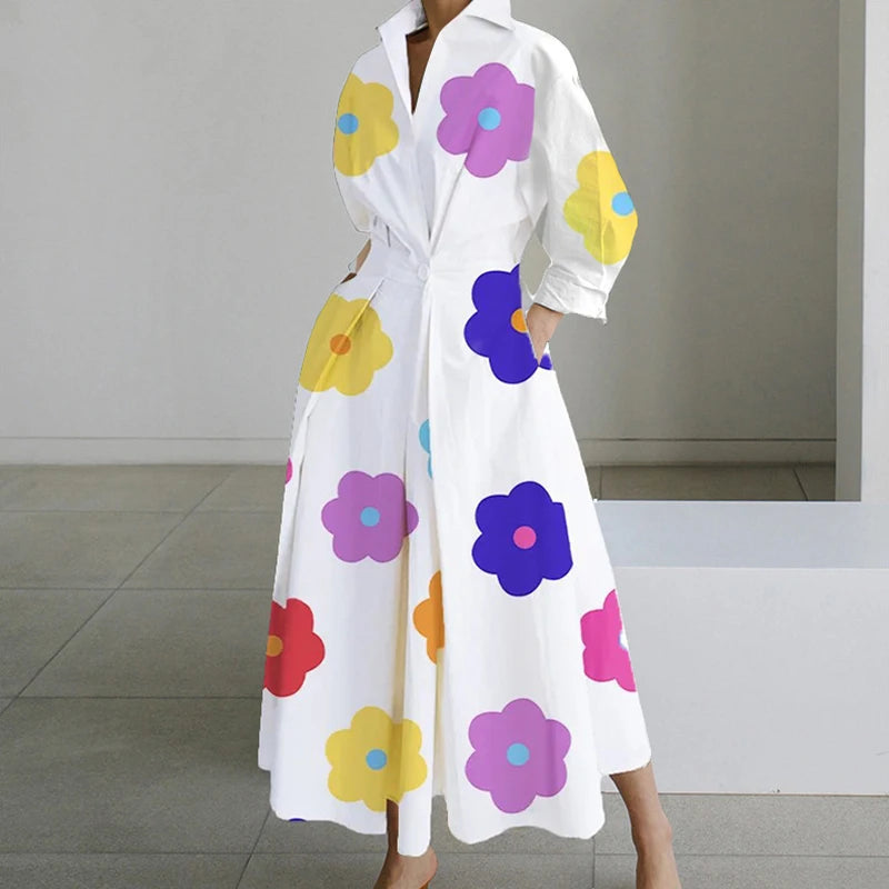 Autumn Maxi Dress - Turn Down Collar Long Sleeve Party Dress