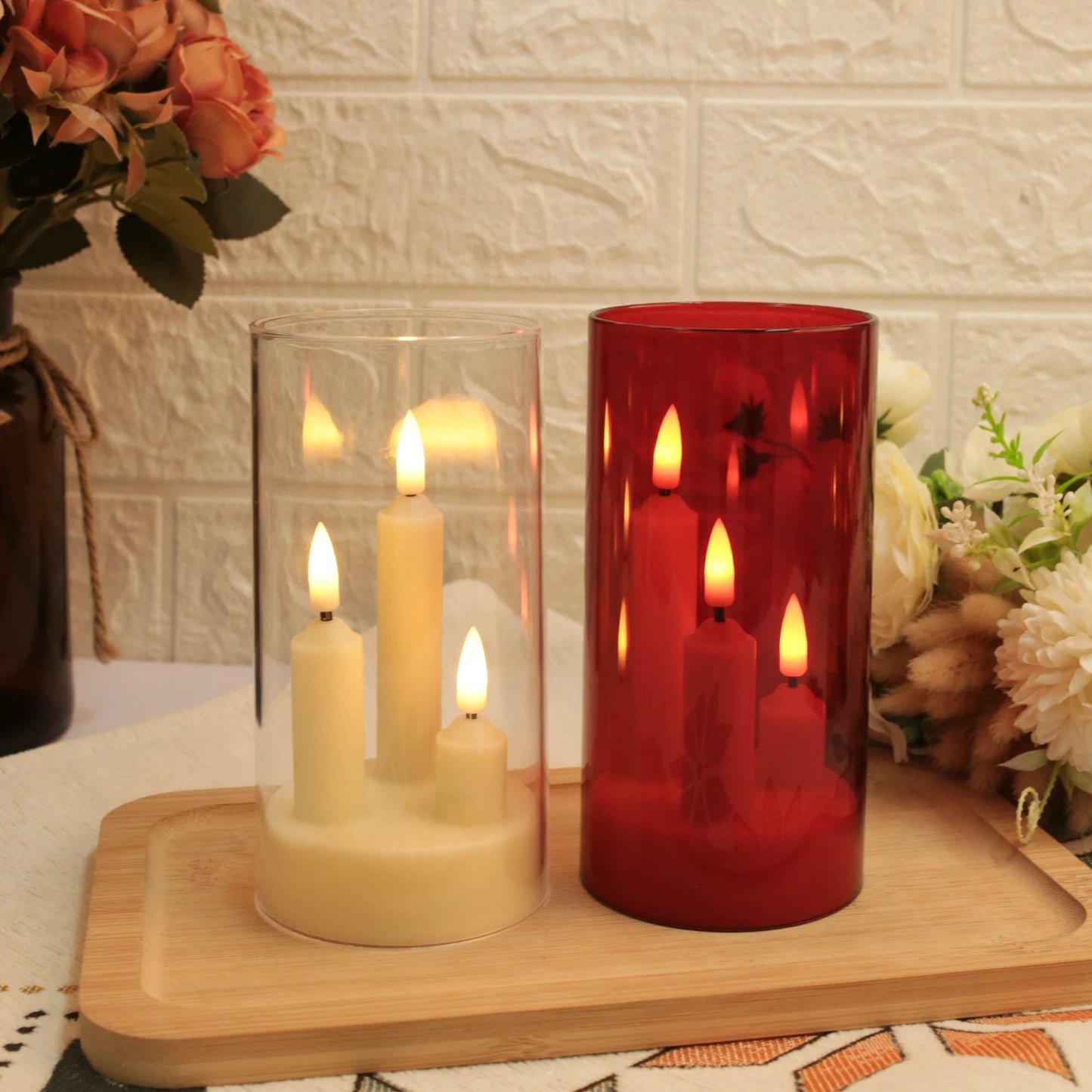Clear Acrylic 3-Wick Flameless LED Candles - Battery Operated