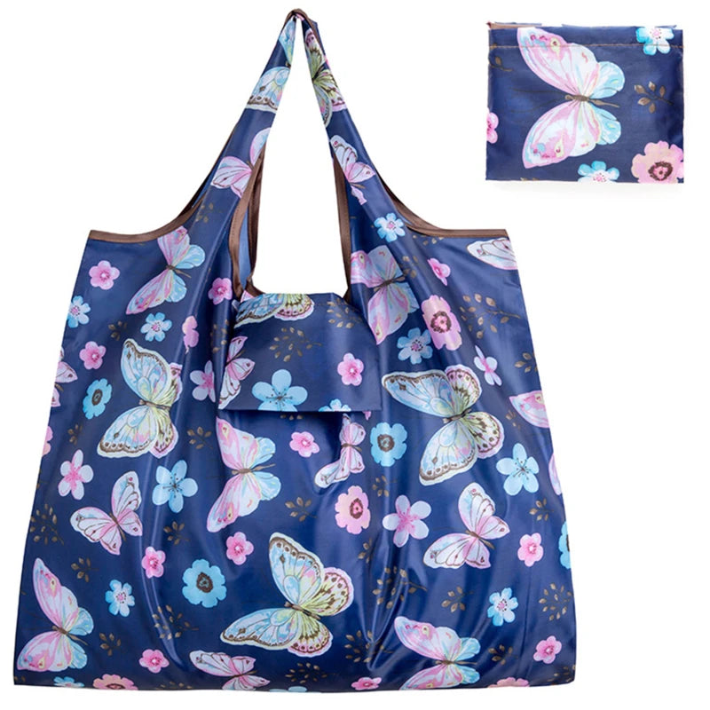 Reusable Folding Shopping Bag - Supermarket Tote with Strawberry Print