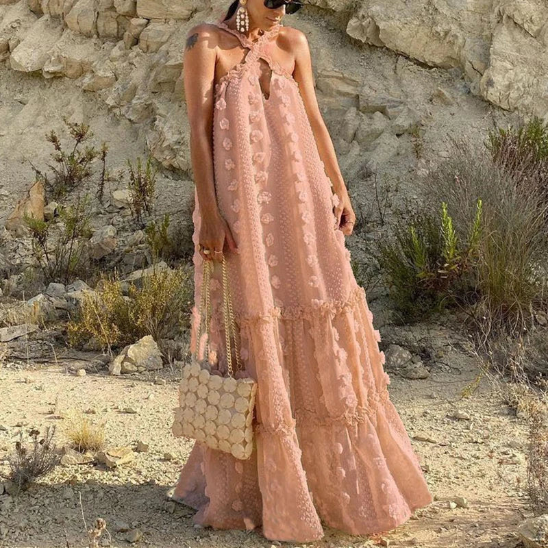 Women's Bohemian Summer Beach Sundress - Casual Vintage Loose Long Dress