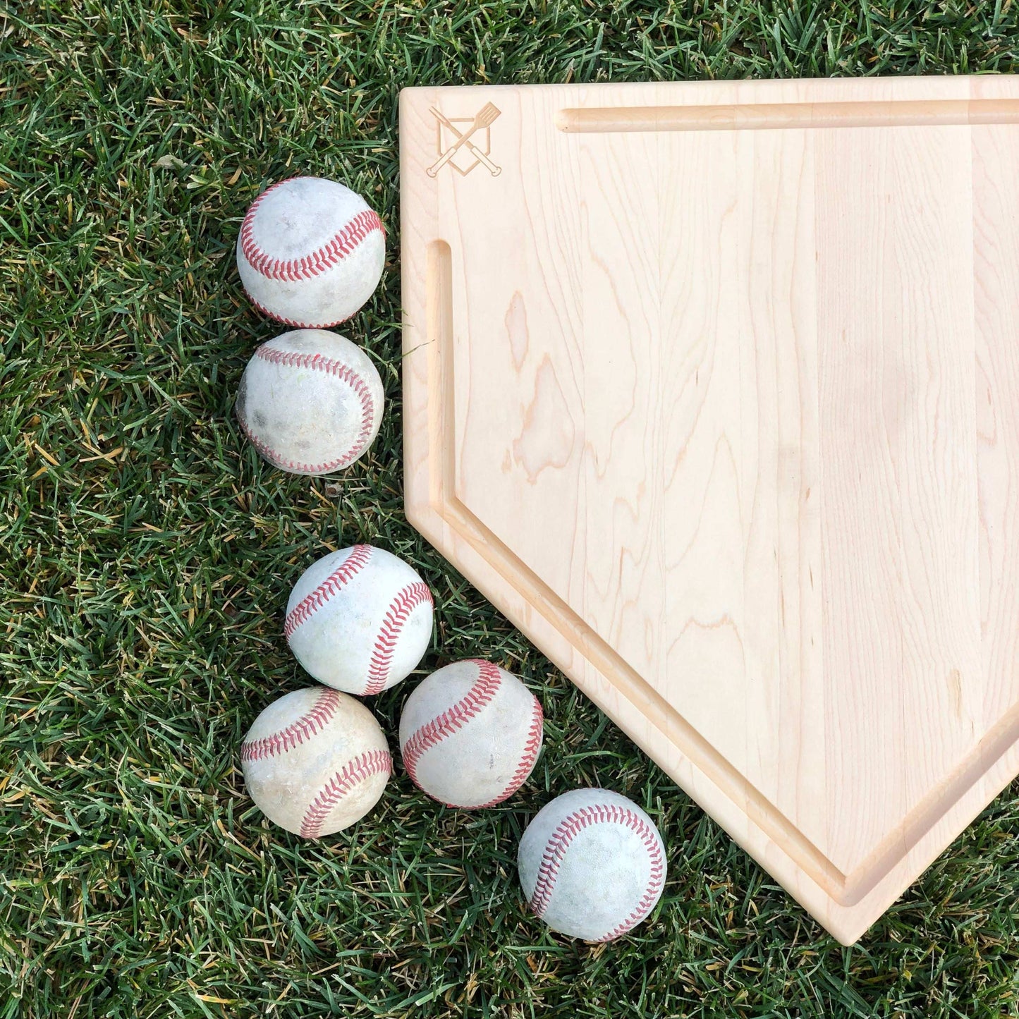 Full-Size Home Plate Cutting Board with Trough – 17" x 17" Western