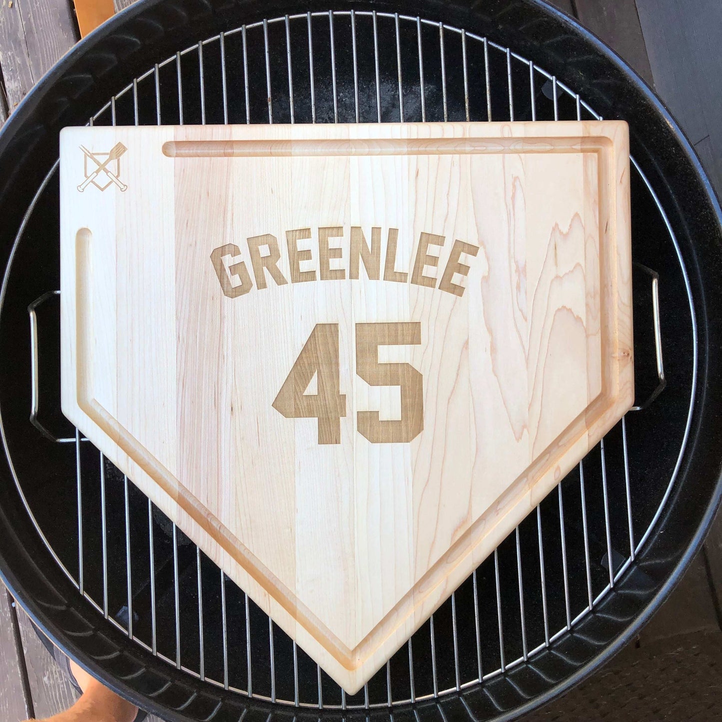 Full-Size Home Plate Cutting Board with Trough – 17" x 17" Western