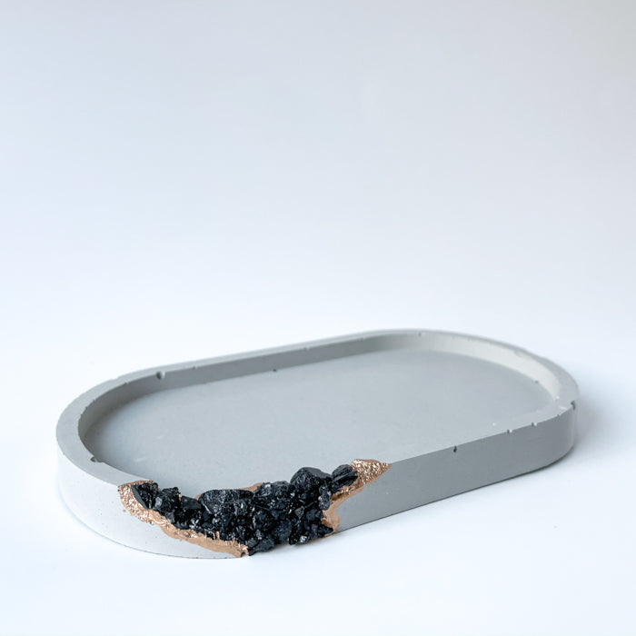 Handmade Concrete Geode Tray with Black Tourmaline Crystals