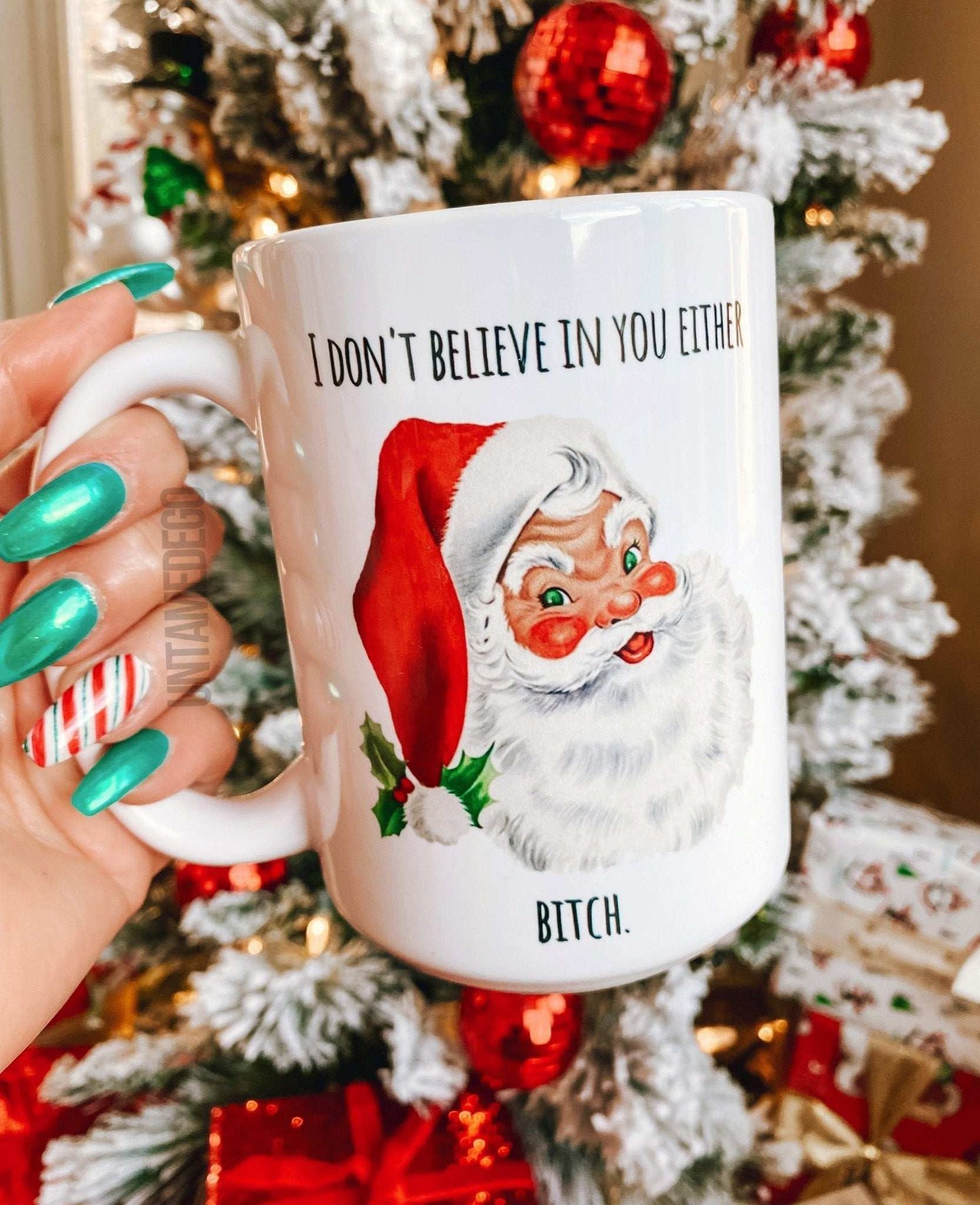 I Don't Believe In You Either Santa Christmas Mug