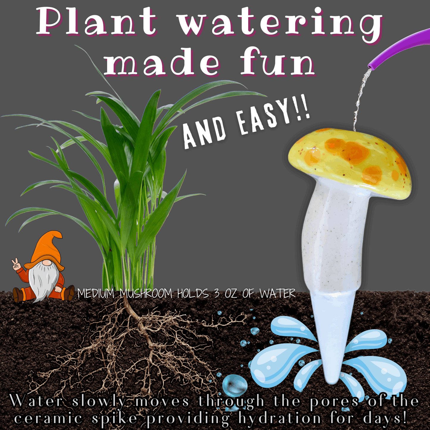 Hand-Crafted Mushroom Plant Watering Spike – Exclusive Mountain Mudworks Design